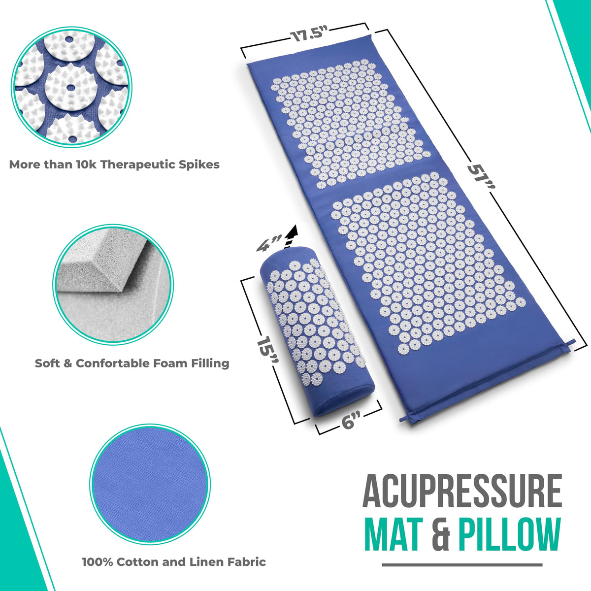 Sivan Acupressure Mat & Pillow Set for Back & Neck (Blue/White / XL)