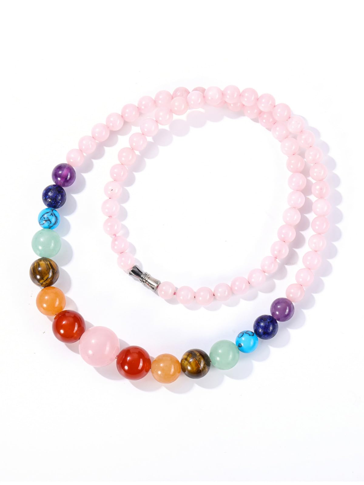 Natural 7 Chakra Gemstone Rose Quartz Necklace for Women (Rose Quartz Crystal)