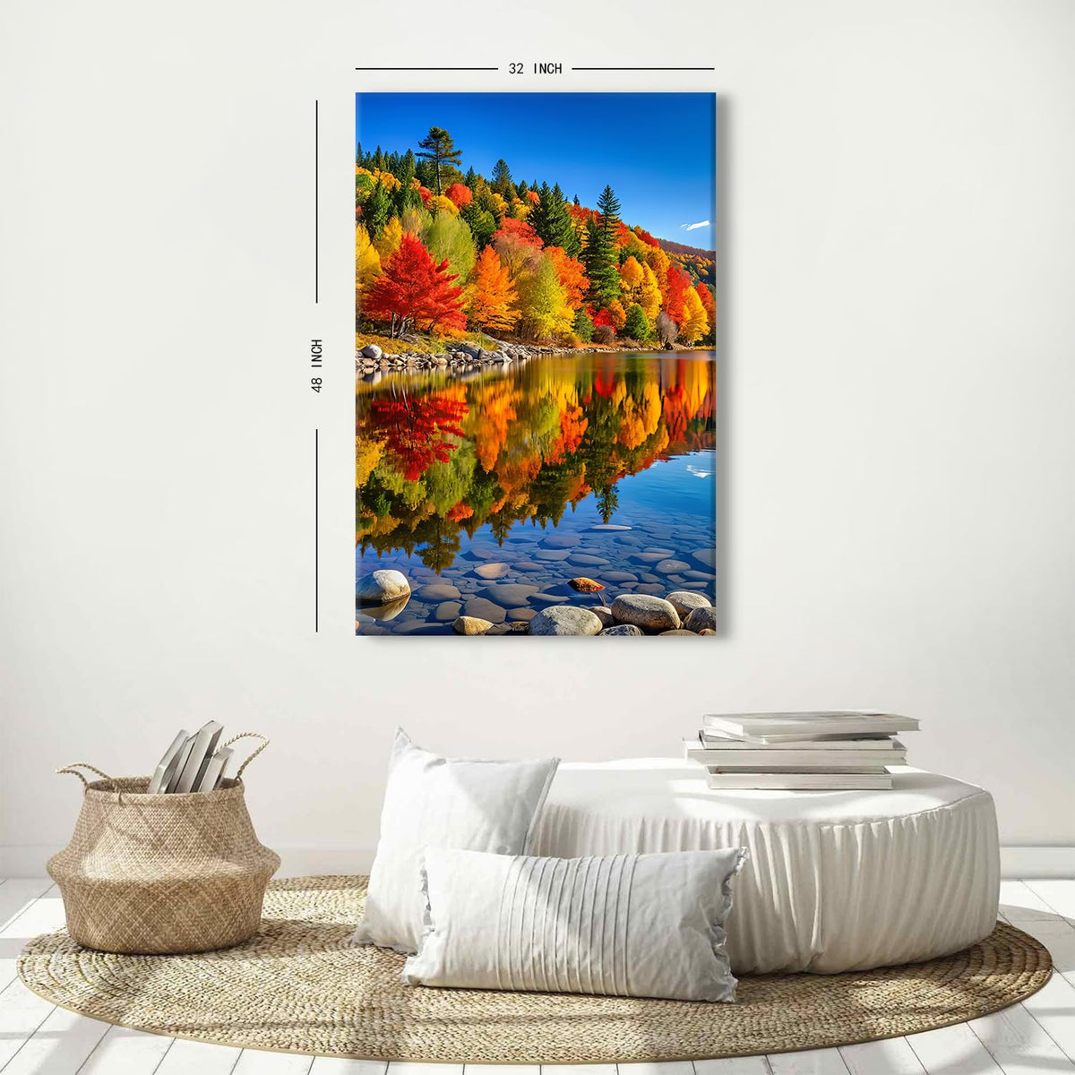Lake Mountain Canvas Wall Art for Living Room Fall Tree Reflections Pictures Kitchen Wall Decor Nature Colorful Forest Landscape Painting Prints Modern Yosemite Poster Artwork Home Decorations 32x48" (32"L x 48"W / Fall08)