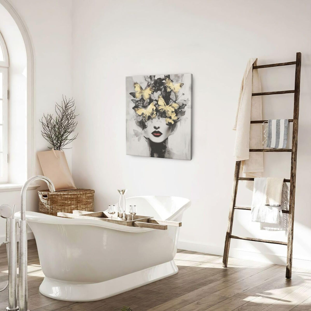 Gold Butterfly Woman Wall Art Black and White Female Wall Decor Modern Grey Aesthetic Canvas Pictures Paintings Prints Artwork Framed Decorations For Beauty Salon Spa Bathroom Bedroom Living Room Office Gifts 20" x 24" (Woman Flower / 24"L x 20"W)
