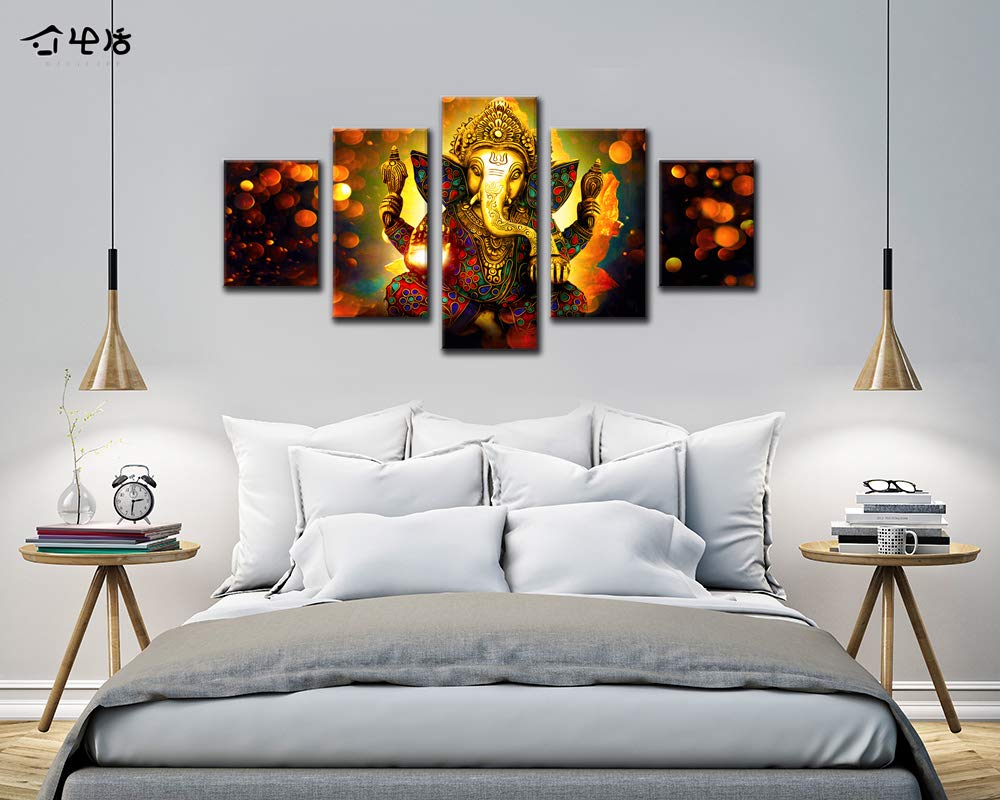 Large 5 Pieces Lord Ganesha Indian Wall Decor (60"L x 32"W / Art 08)