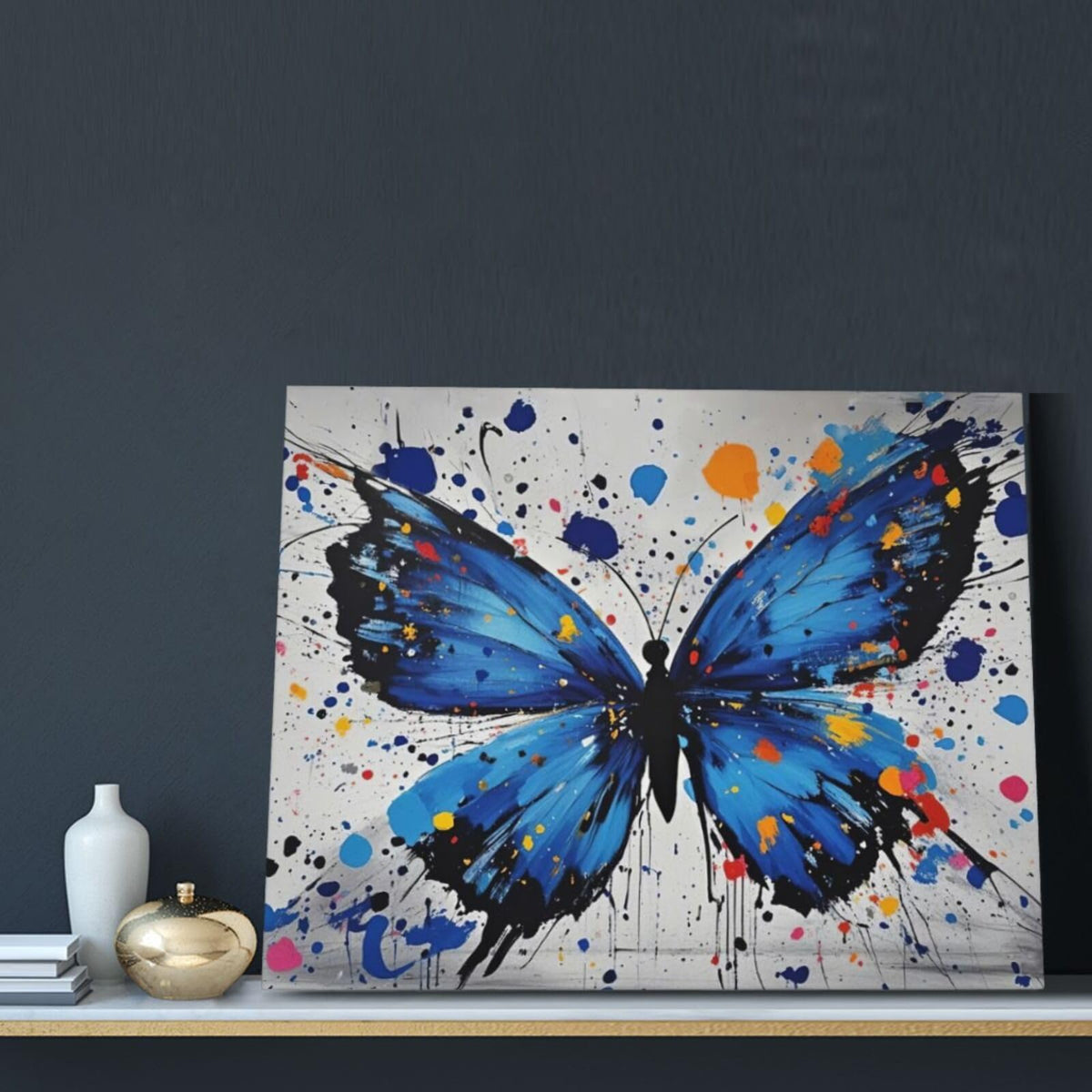 Banksy Butterfly Wall Art Blue Butterfly Street Art Graffiti Wall Decor Pictures Painting Canvas Artwork Framed Decoration Gifts for Women Girl Living Room Bedroom Office 16"x20" (butterfly / 20L"×16W")