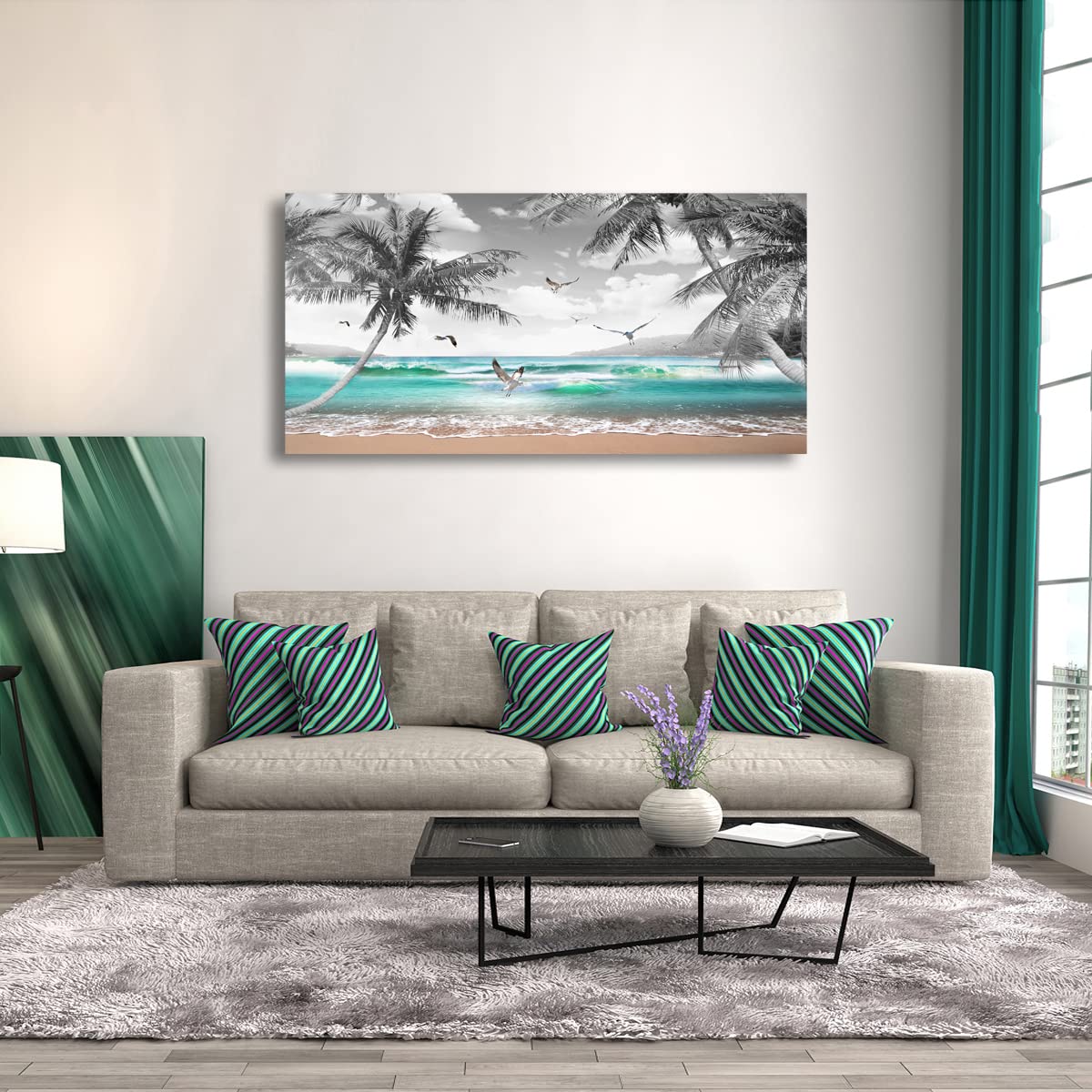 Beach Palm Pictures Canvas Wall Art For Living Room Bedroom Wall Decor (40"L x 20"W / Beach Palm Pictures Canvas Wall Art)