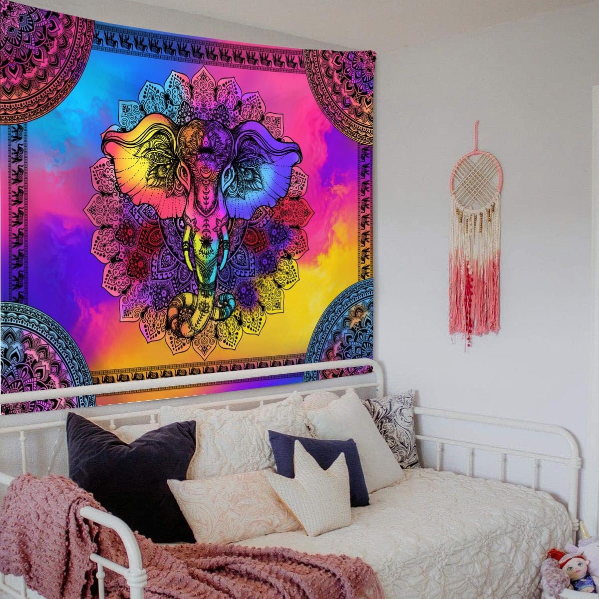 Mandala Elephant Boho Wall Tapestry (Colorful / 80"L x 60"W)