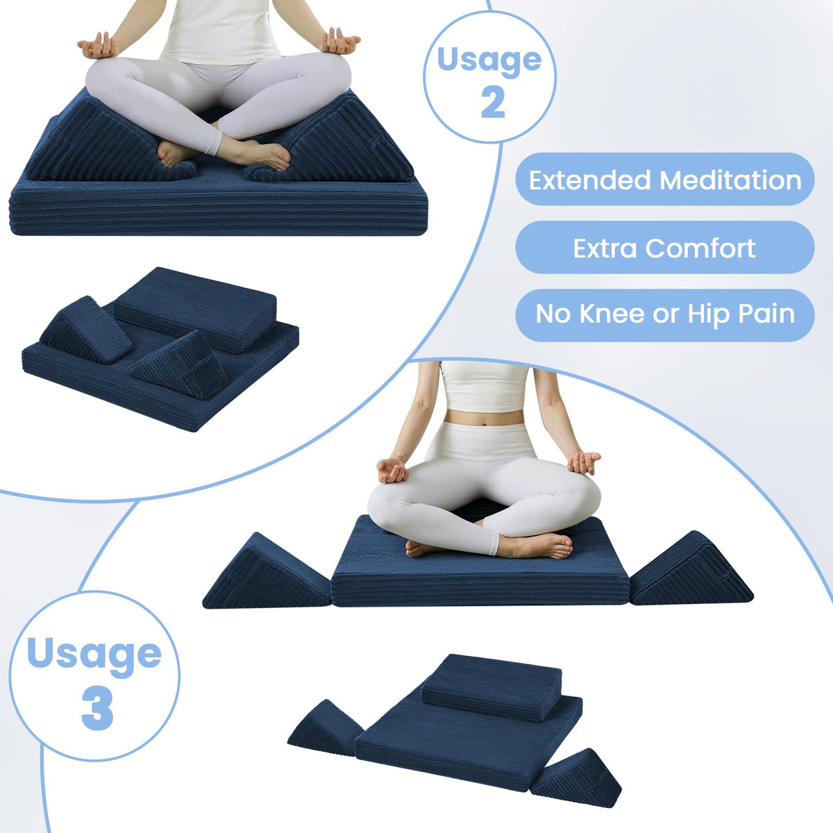 Meditation Cushion (Navy Blue / 24X24X2 Inch)