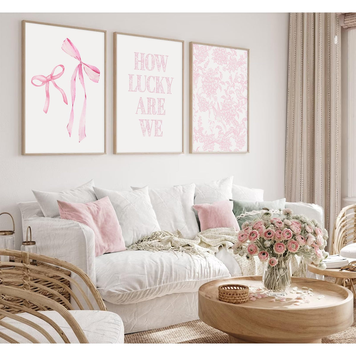 Pink Bow Floral Wall Art Preppy Aesthetic Canvas Wall Decor Trendy Coquette Posters Pink Bow Pictures Chinoiserie Flower Prints Painting for Girls Dorm College Apartment 12x16 Inch Unframed Set of 3 (Pink Art / 12x16 Inch Unframed)