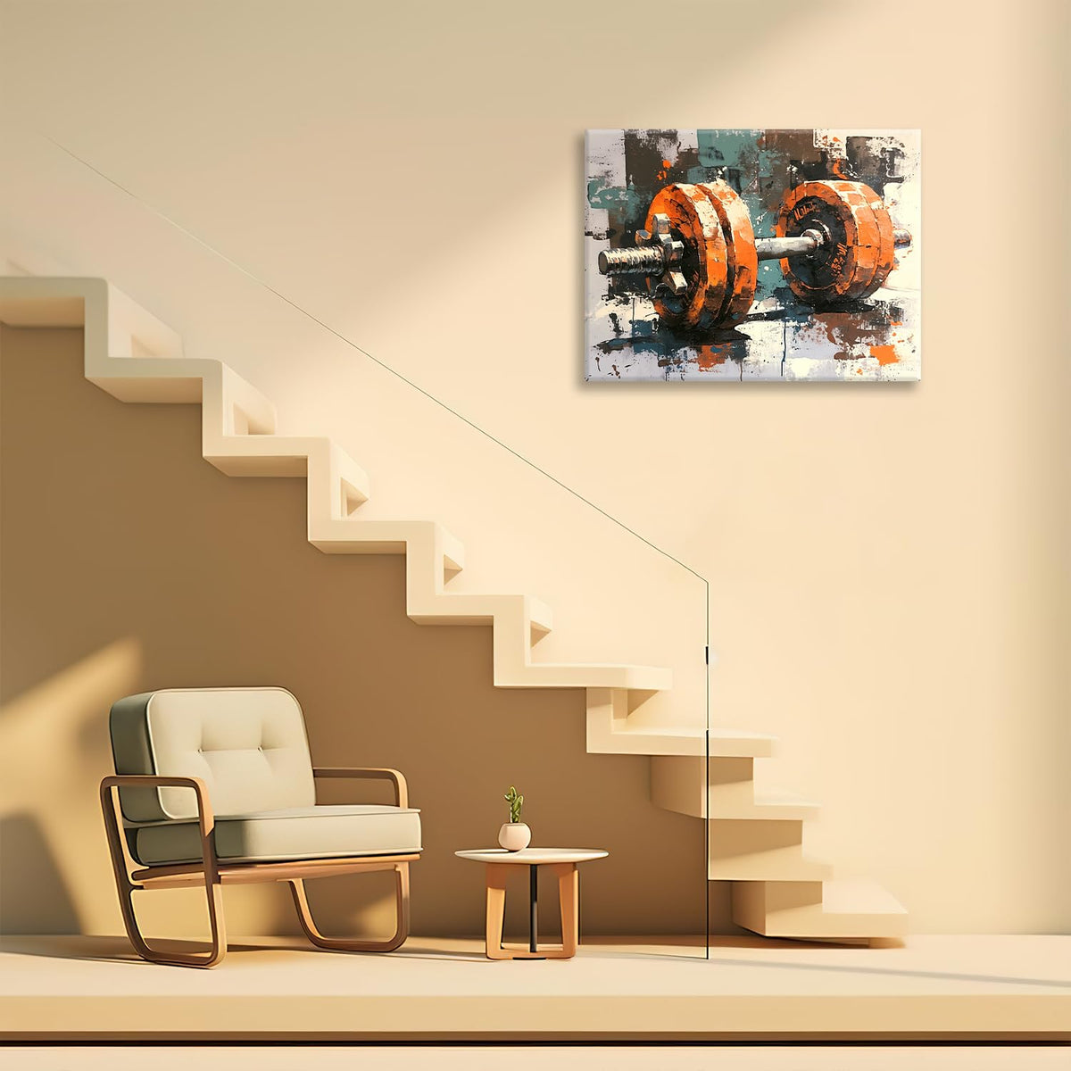 Dumbbell Canvas Wall Art Fitness Print Painting Framed ArtWork 20"x24" (Dumbbell / 24"L x 20"W)