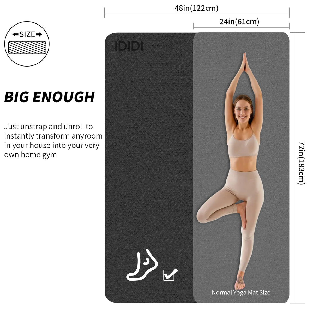 Large Yoga Mat (Black / 8mm)