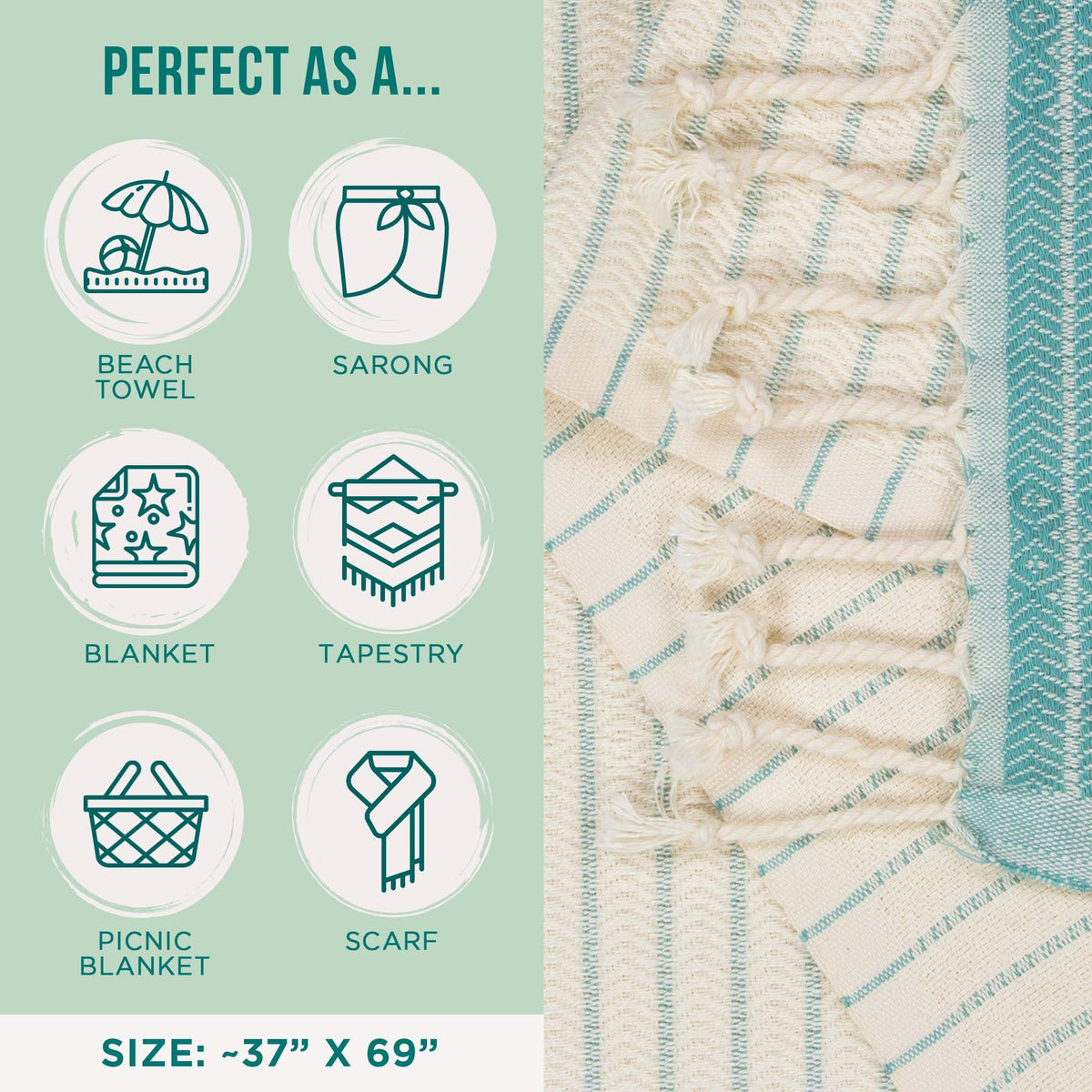 Turkish Beach Towel (Boho Turquoise / X-Large)