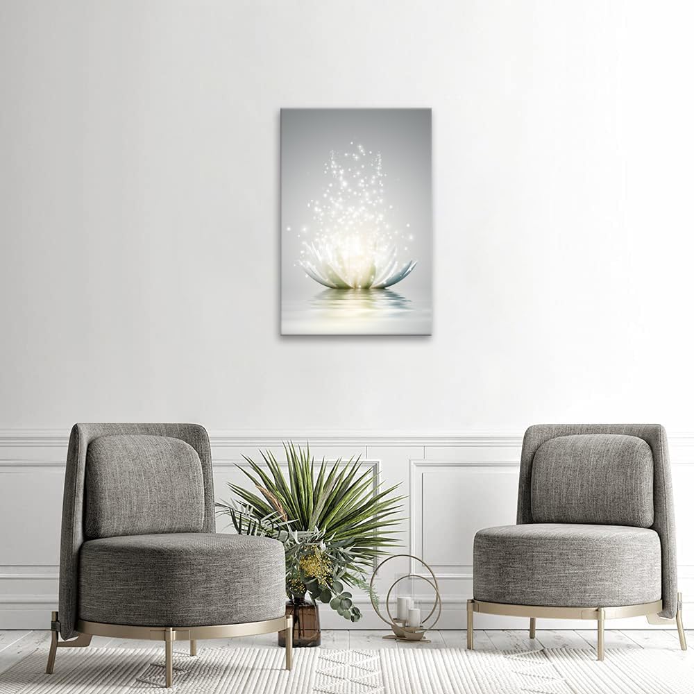 Lotus Floral Canvas Prints Art for Zen Office Wall Art Meditation Pictures Modern Artwork poster for Zen Wall Spa Photo Yoga Room Ready to Hang (24"L x 36"W / Lotus 03)