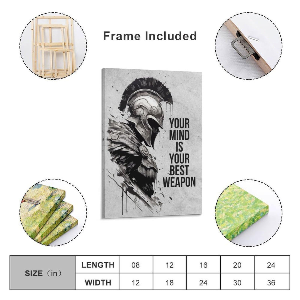 Motivational Quote Spartan Warrior Helmet Art Canvas Printing Wall Art Prints Wall Decor Posters Monochrome Minimalist Nordic Living Room Bedroom Office Gym Mindset Decor 20x30inch (style-39 / 20x30inch(50x75cm) Frame)