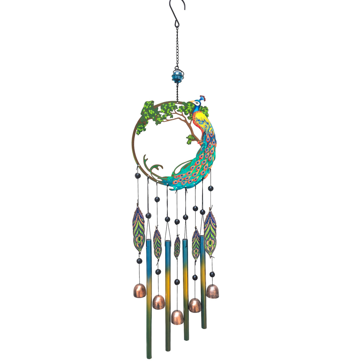 Peacock Dream Catchers Windchimes with Copper Bells 28" Peacock Wind Chimes for Zen Atmosphere Outdoor Garden Decor Unique Peacock Gift Home Decor (PEACOCK)