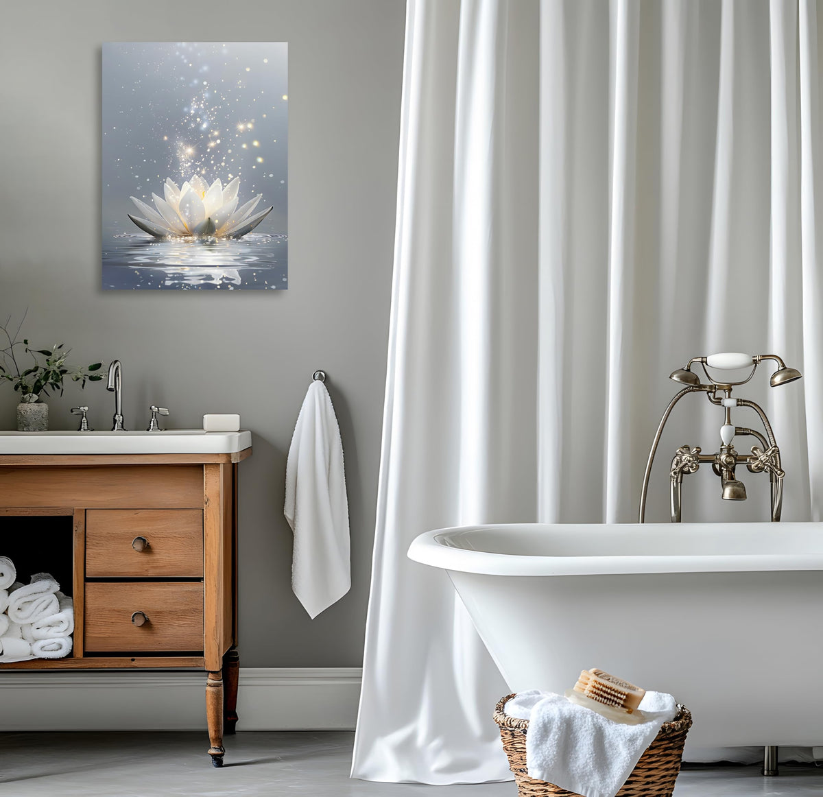 Zen Canvas Wall Art Lotus Flower Wall Art Lotus Flower in Water Painting Lotus Zen Prints for Yoga Spa Meditation Spiritual Room Wall Decor Framed 16X20 inch (20"L x 16"W / Lotus Flower)