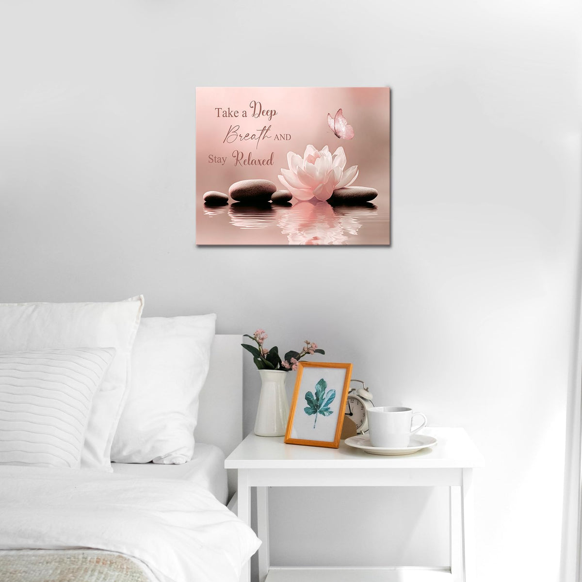 Zen Flower Wall Art for Bedroom (16"L x 20"W / Pink)