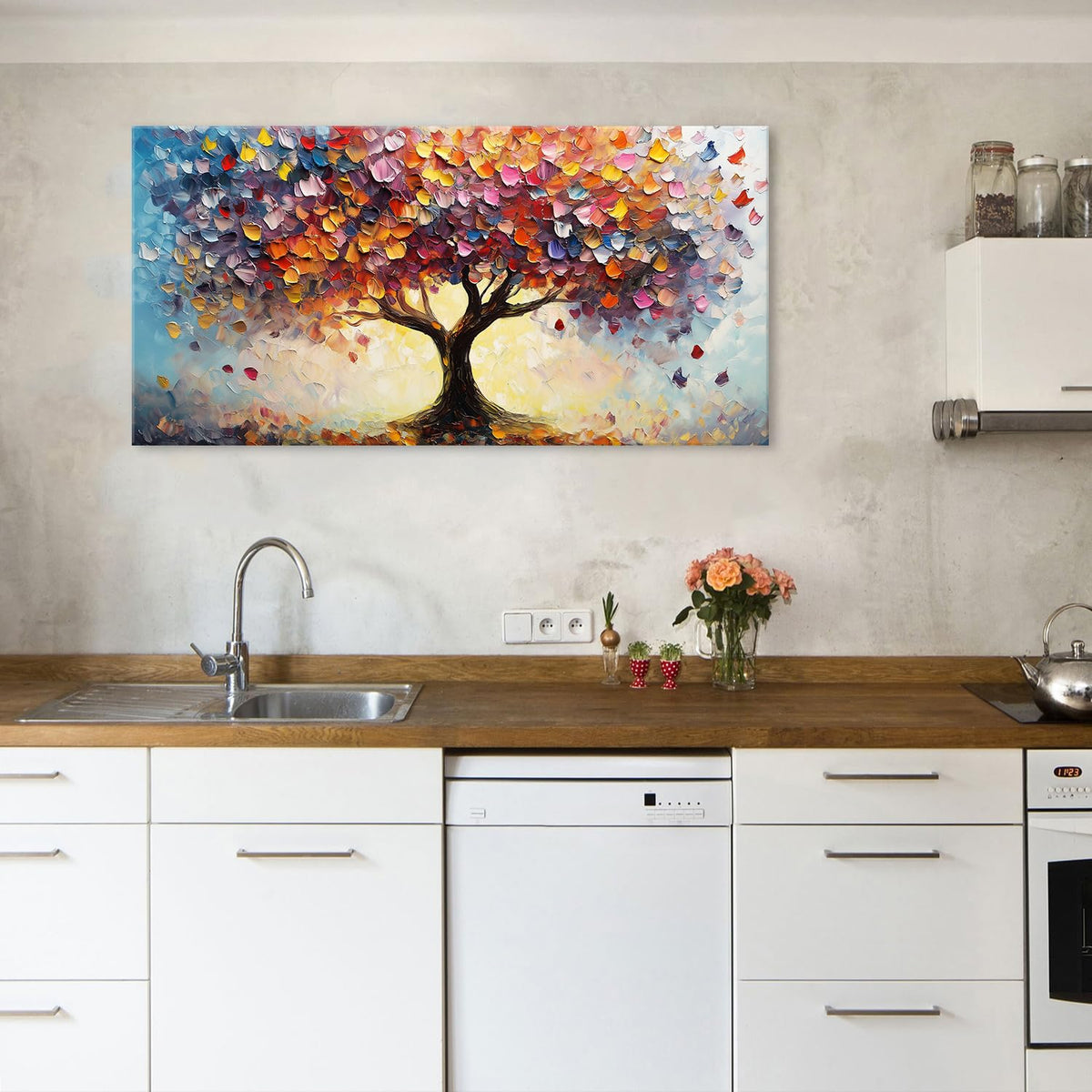 Colorful Tree Canvas Wall Art Abstract Graffiti Tree of Life Wall Decor Nature Picture for Living Room Home Bedroom Forest Landscape Painting Prints Farmhouse Modern Poster Artwork Decorations 24x48” (48"x24"x1 / TFL)