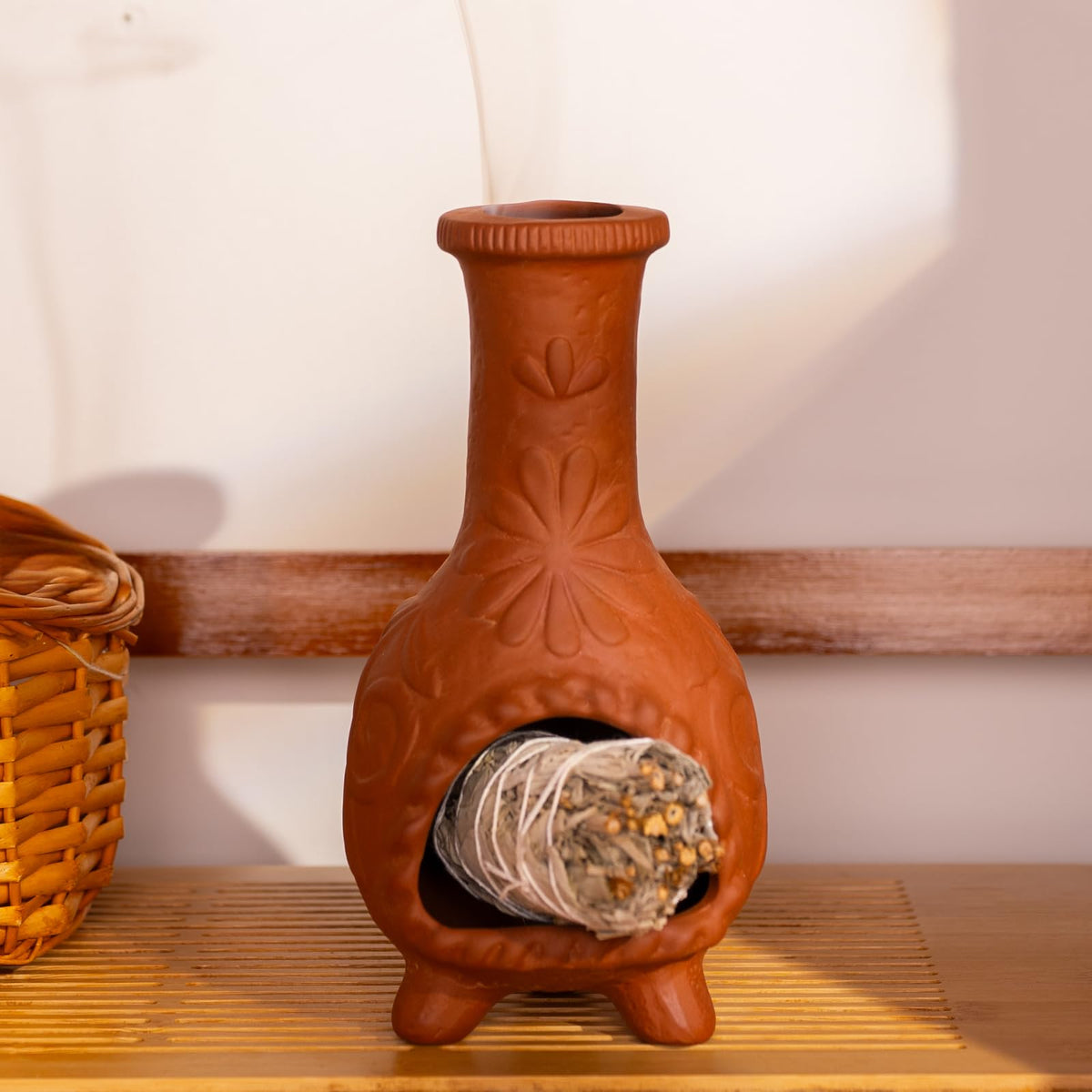 Handmade Palo Santo & Sage Burning Dish (Terracotta -Flower Palo Santo Holder)
