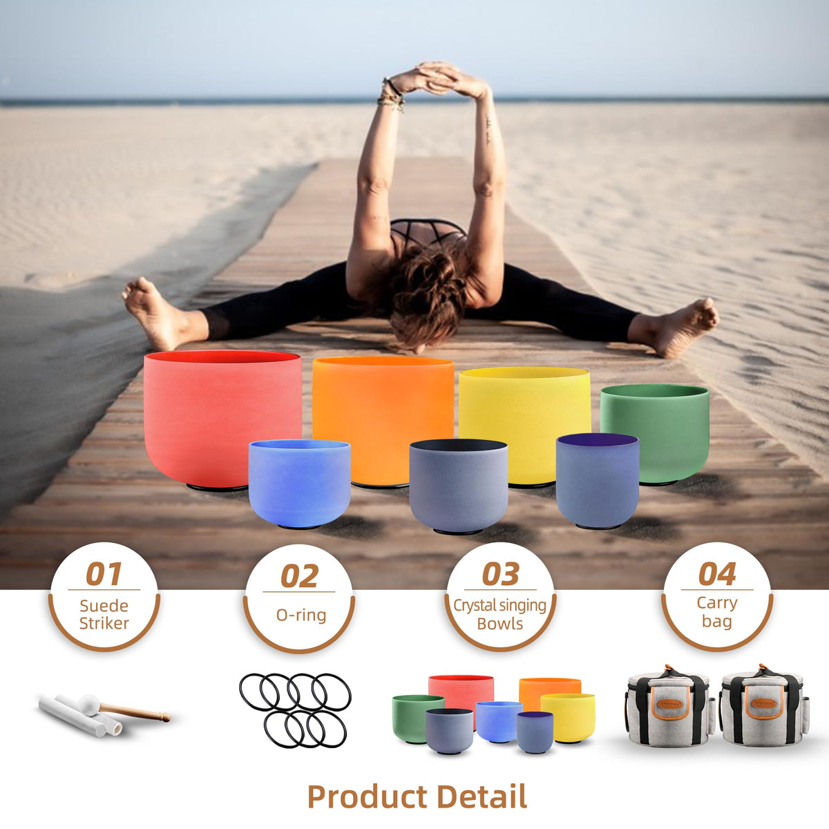 432Hz 7 12 Inch Colored Crystal Singing Bowl Set of 7 (7-12 Inch 432Hz / Colored)