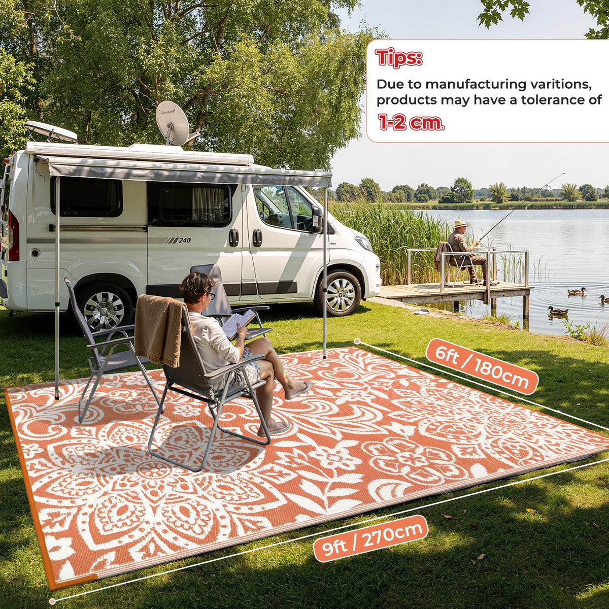 Waterproof Outdoor Rug 6' x 9' (Orange / 6' x 9')