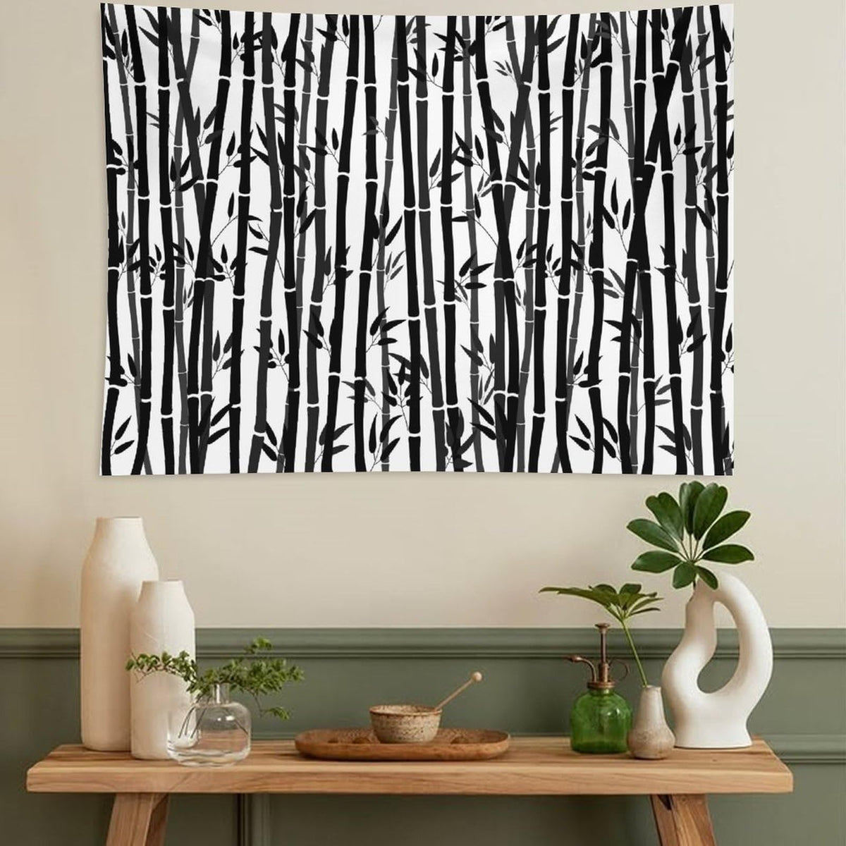 Asian Bamboo Tapestry Wall Hanging Leaves Tree Black and White Silhouette Nature Woods Bamboo Stems Tapestries Home Decor for Living Room Bedroom Apartment Farmhouse Dorm 30"x40" (30"L x 40"W / Bamboo-9)