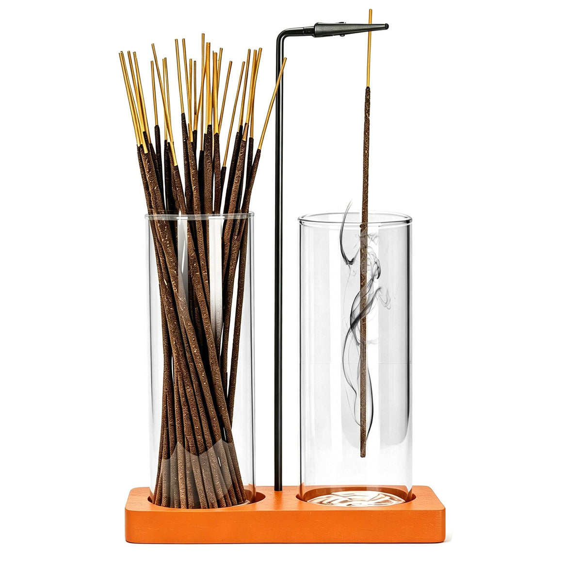 2 in 1 Incense Holder for Sticks Incense Burner Holder with Storage (Orange / 2 tall glass)