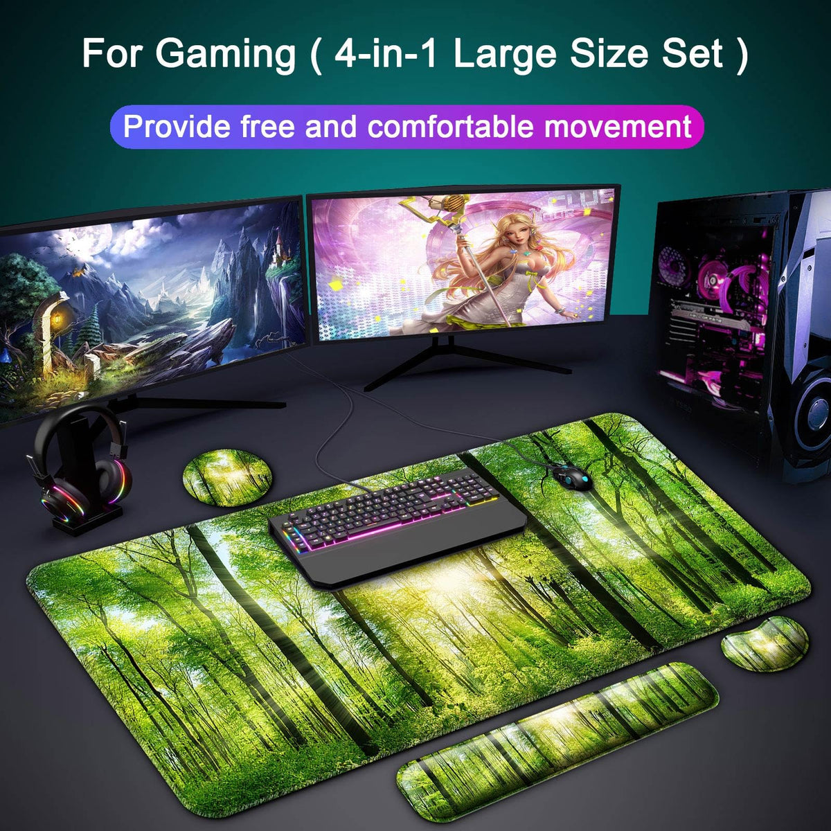 4 in 1 Mouse Pad and Keyboard Wrist Rest (C3-sunlight Forest)