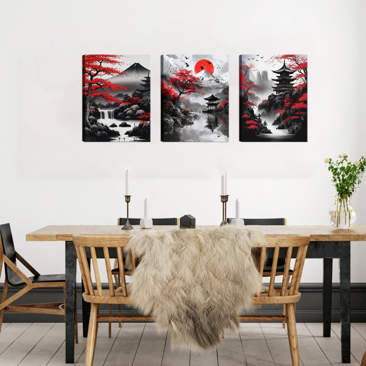 Japanese Wall Art Set of 3 (Black / 24"L x 16"W)