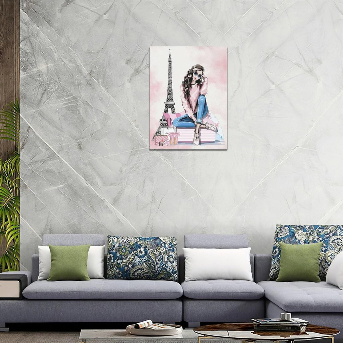 Paris Fashion Girls Wall Art Pink Eiffel Tower Pictures Decor Female Makeup Canvas Painting Print Home Artwork Decorations for Bathroom Living Room Bedroom 12 x 16 inch (16"L x 12"W / Fashion)