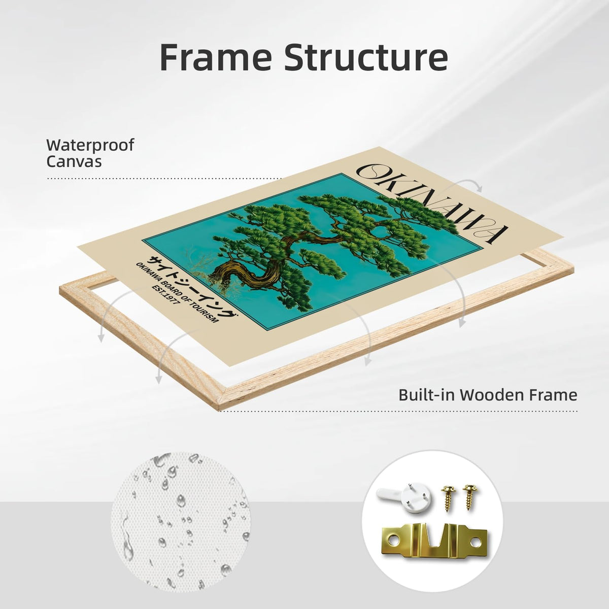 Japanese Canvas Wall Art Okinawa Pine Tree Print Poster Retro Japanese Bonsai Tree Picture Modern Ukiyo (24"L x 36"W / style-2 Wrap-around Frame)