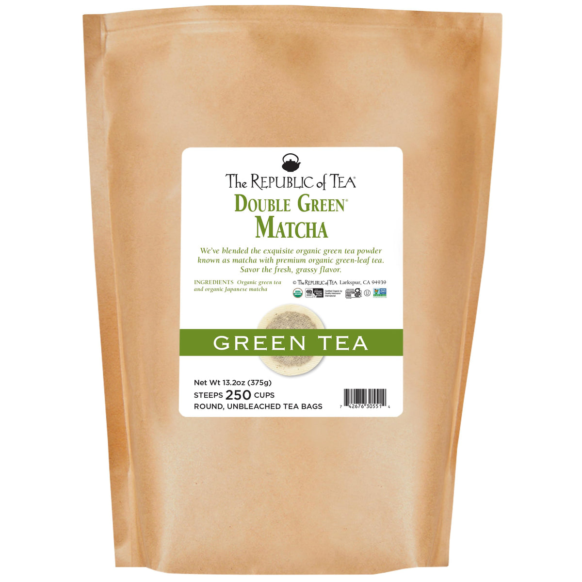 Organic Double Green Matcha Tea Refill Pack (250 Count (Pack of 1))