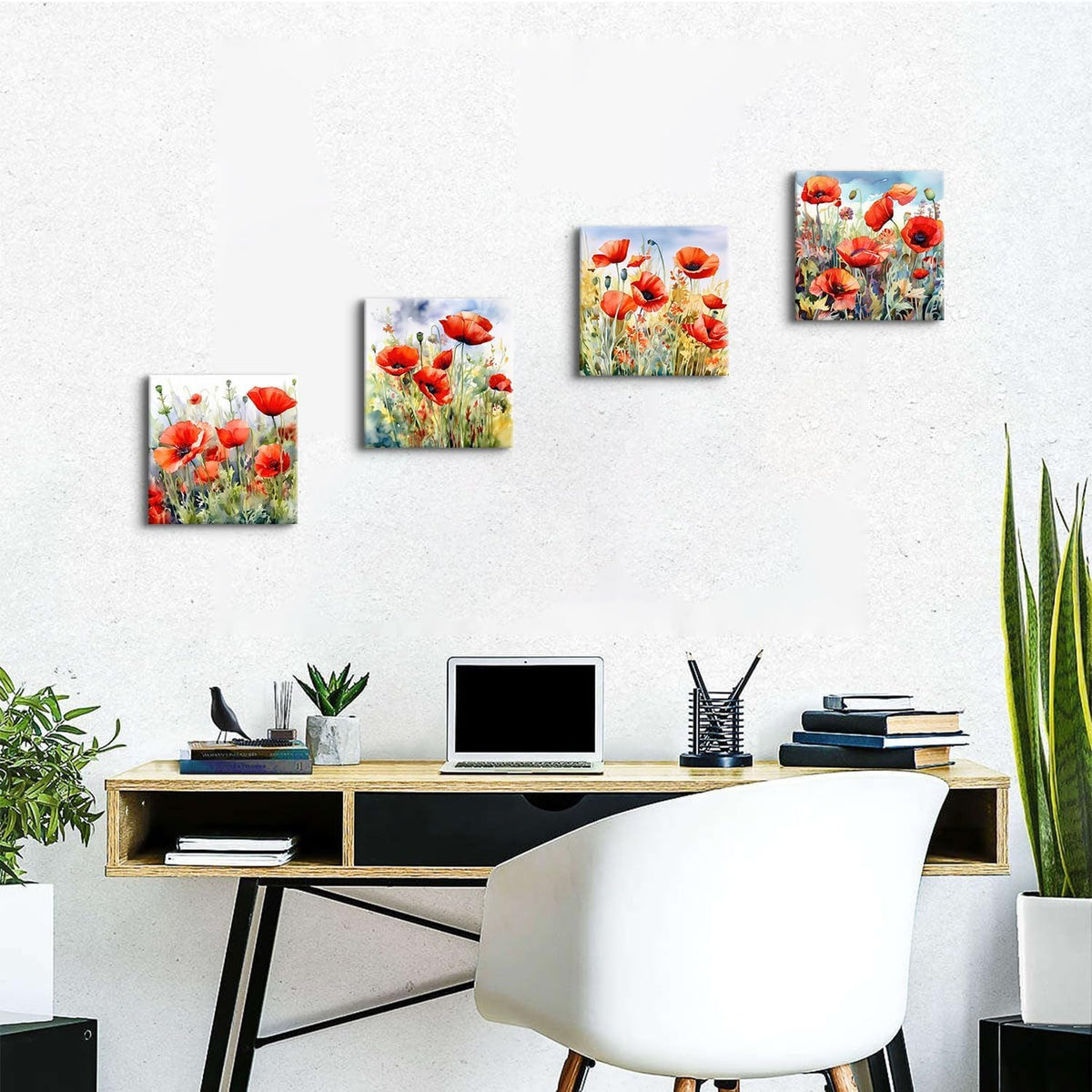 Red Poppy Floral Canvas Wall Art Bedroom Wall Decor (12"L x 12"W / REDPOPY)