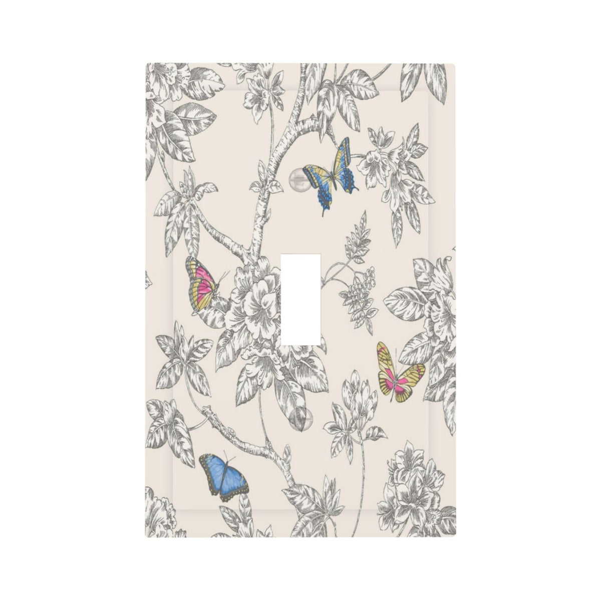 Beige Tree 1 Gang Light Switch Cover Single Toggle WallPlate Decorative Faceplate Electrical Switchplate Colour Line Tree Life Spring Fantastic Fairy Forest Flower Butterfly Bathroom Kitchen Decor (Jumbo Size 1-Gang Toggle / Colorful Butterfly Flowers)