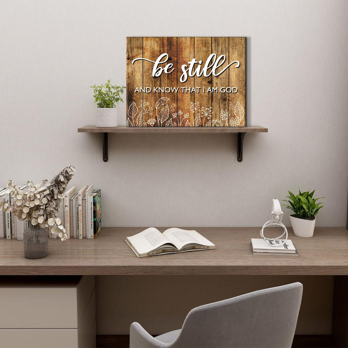 Be Still And Know That I am God Wall Art Rustic Brown Christian Canvas Picture Farmhouse Bible Verses Wall Decor Living Room Religious Inspirational Quotes Artwork Bedroom Office Home Decoration 12x16 (16"L x 12"W / Be-still)