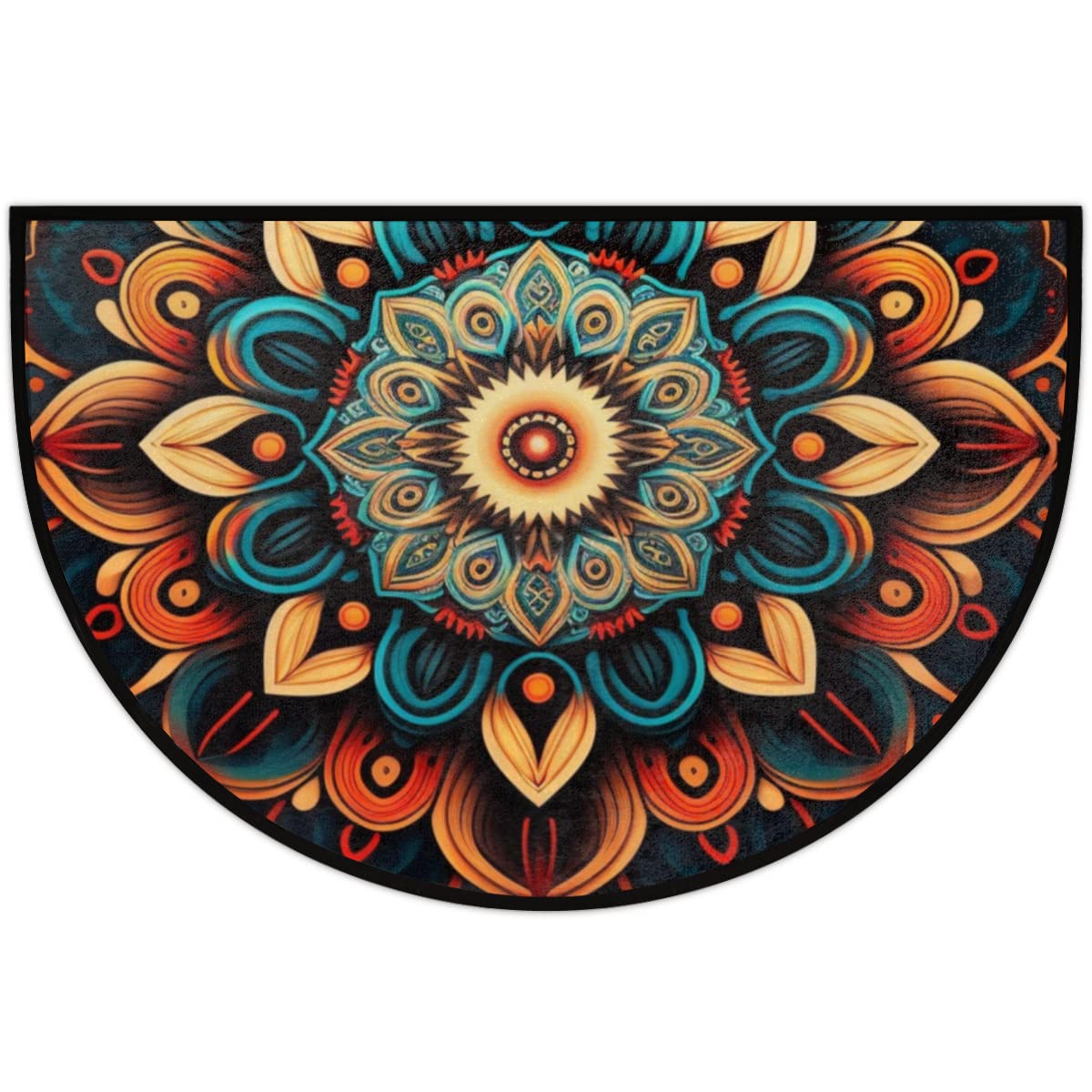 Boho Flower Half Round Doormat Ethnic Floral Semi Circle Area Rug Non Slip Indoor Outdoor Entrance Half Moon Rug Absorbent Durable Washable Front Floor Mat for Kitchen Bedroom Patio Fireplace (A05:boho Mandala)