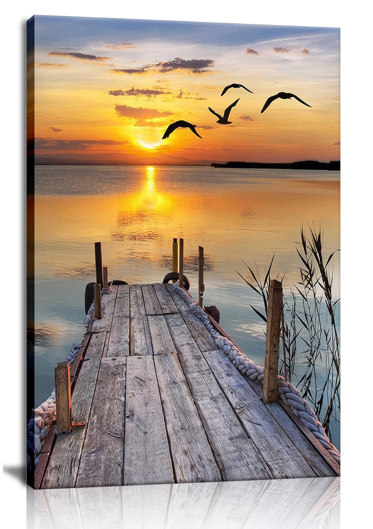 Sunset Wall Art Lakeside Pier Trail Canvas prints Sunset Nature Landscape Painting for Home Living Room Bedroom Office (Sunset Pier / 12X16inch)