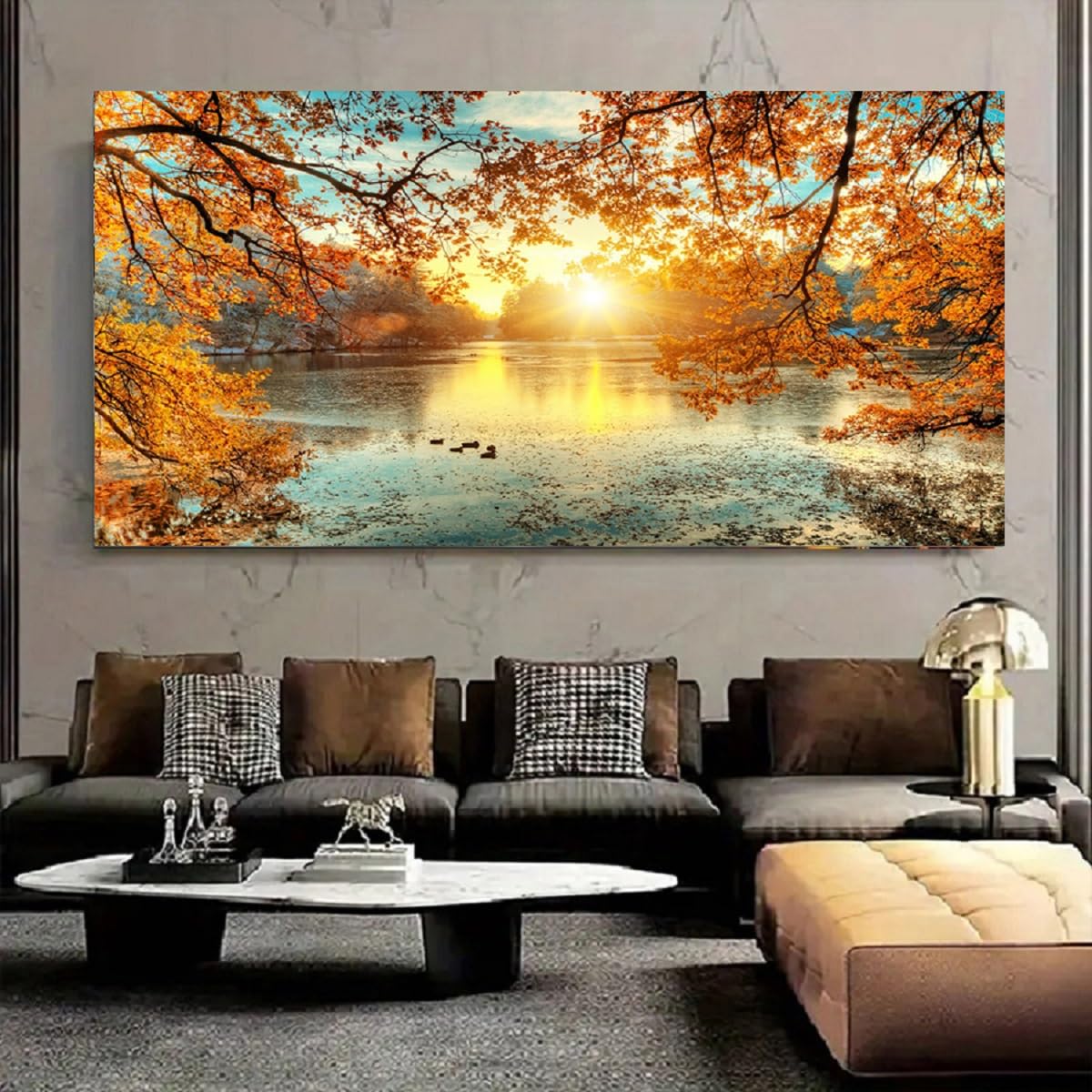 Landscape Tree Canvas Wall Art Fall Forest Sunset Wall Decor Poster Lake Water Pictures for bedroom wall décor Natural Scenery Paintings Artwork Large Living Room Decor Home Office Decoration (Bblanndscape / 60"L x 30"W)