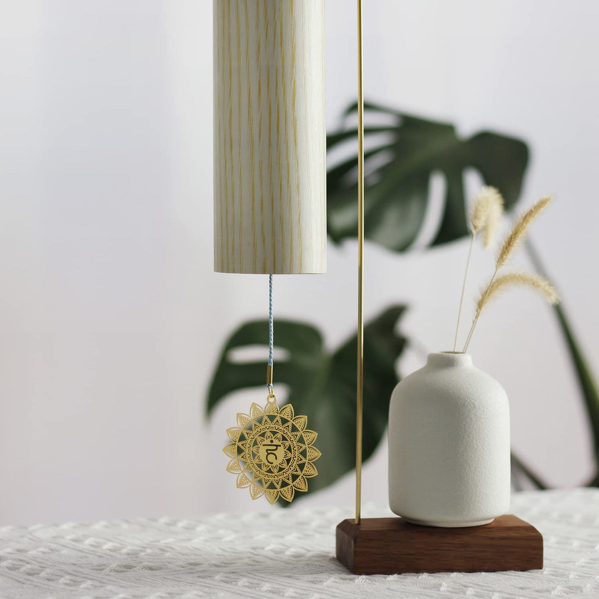 Chakra Chimes Natural Bamboo Wind Chimes Meditation Chord Windchime Wind Bell for Home Decoration Zen Mindfulness Throat Chakra (Throat)