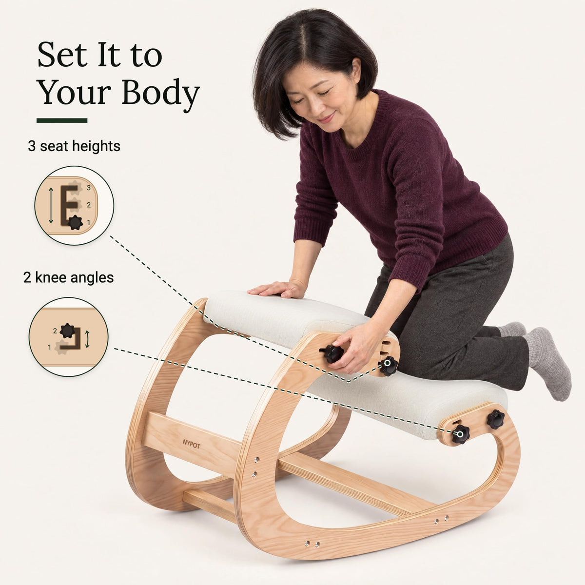 Ergonomic Kneeling Chair with Adjustable Seats (Ivory / Classic)
