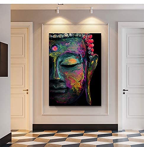 Abstract Buddha Wall Art for Living Room Zen Wall Decor Colorful Graffiti Thai Buddhist Statue Picture Meditation Room Modern Artwork Vintage Religious Spiritual Prints Yoga Spa Home Decoration 24x36" (36"L x 24"W / Buddha-1)
