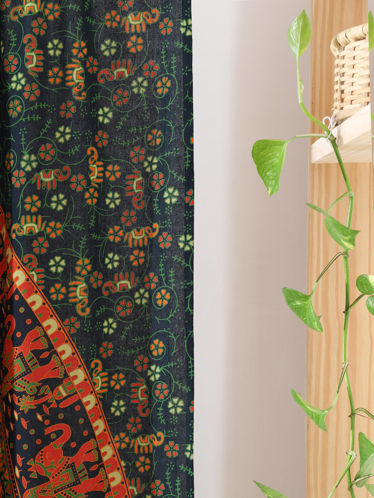 Indian Hippie Bohemian Beautiful Elephant Peacock Mandala Curtain Panels Olive Green (38"W x 83"L (Pack of 2) / Olive Green)
