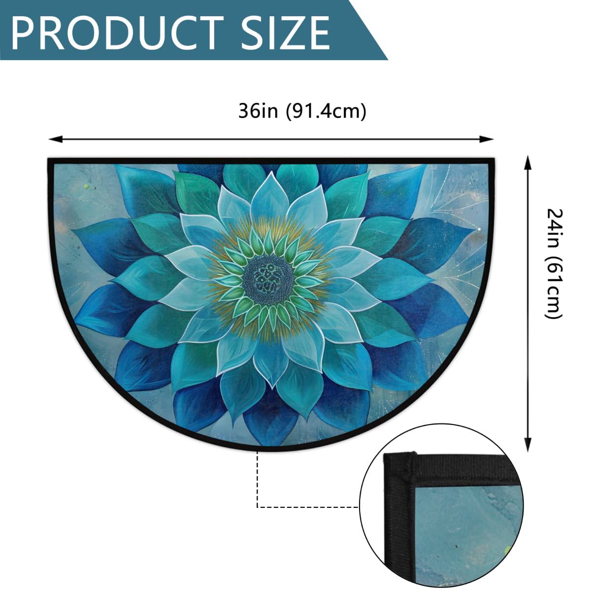 Teal Mandala Half Round Rug Half Moon Door Mat Half Circle Rugs (A:b-color 1)