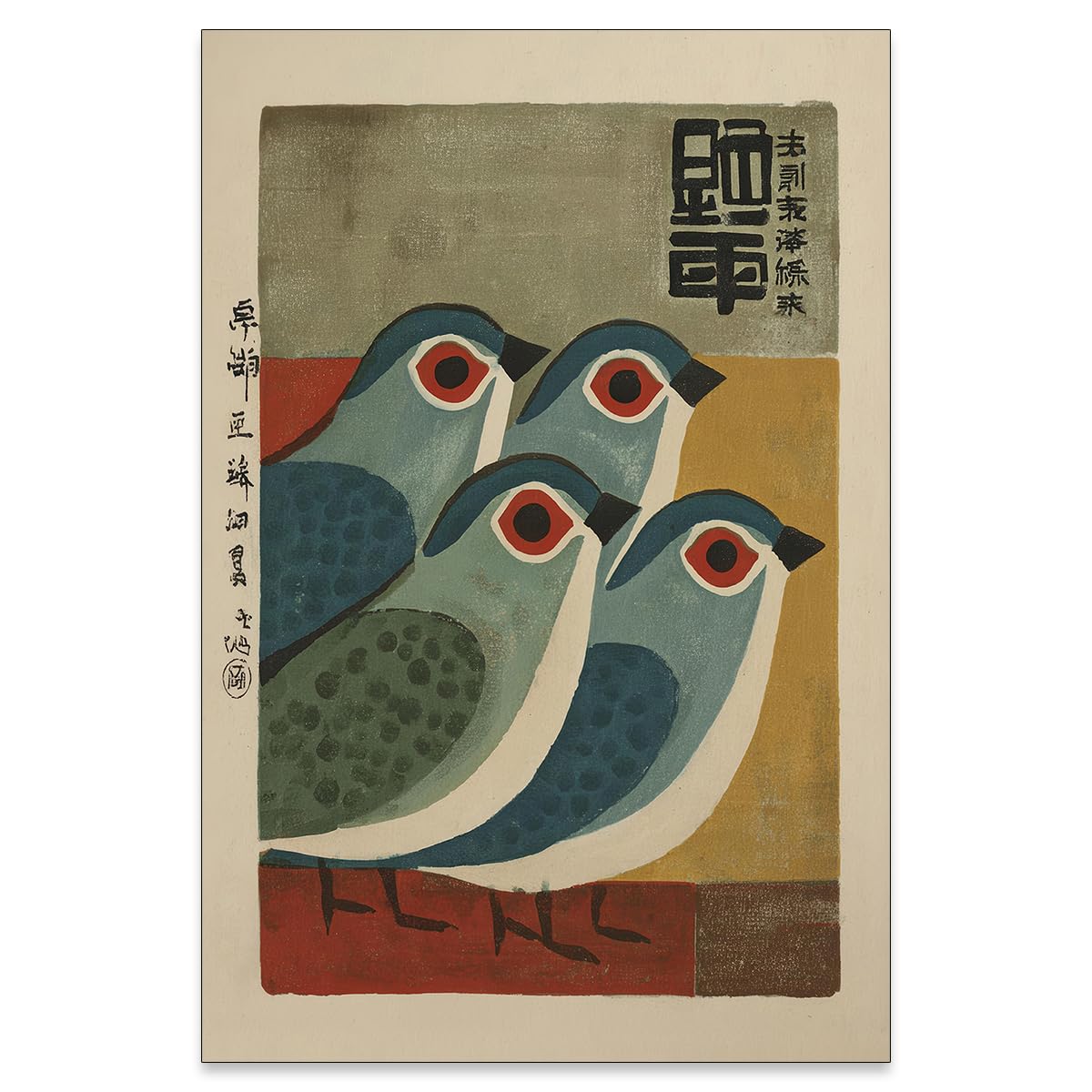 Japanese Mid Century Blue Bird Posters Prints Vintage Animal Canvas Wall Art Minimalist Bird Painting Nature Rustic Artwork 24x36in Unframed for Asian Lndie Room Bedroom Living Room Gallery Decor (Unframed / Japanese Picture / 36"L x 24"W)