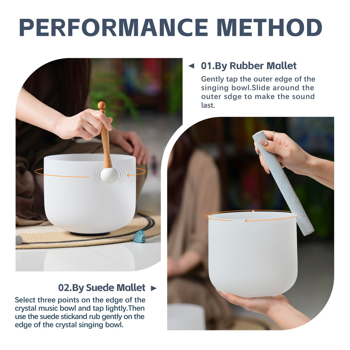 432HZ Crystal Singing Bowls Set of 3 (7 inch C, 8 inch F, 9 inch G)