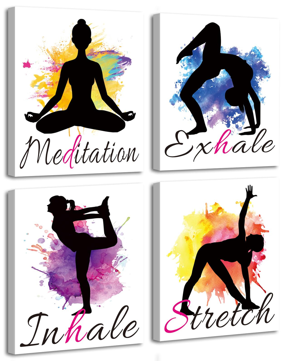 Set of 4 Yoga wall art print posters (Framed -8X10in Watercolor Yoga Poster)