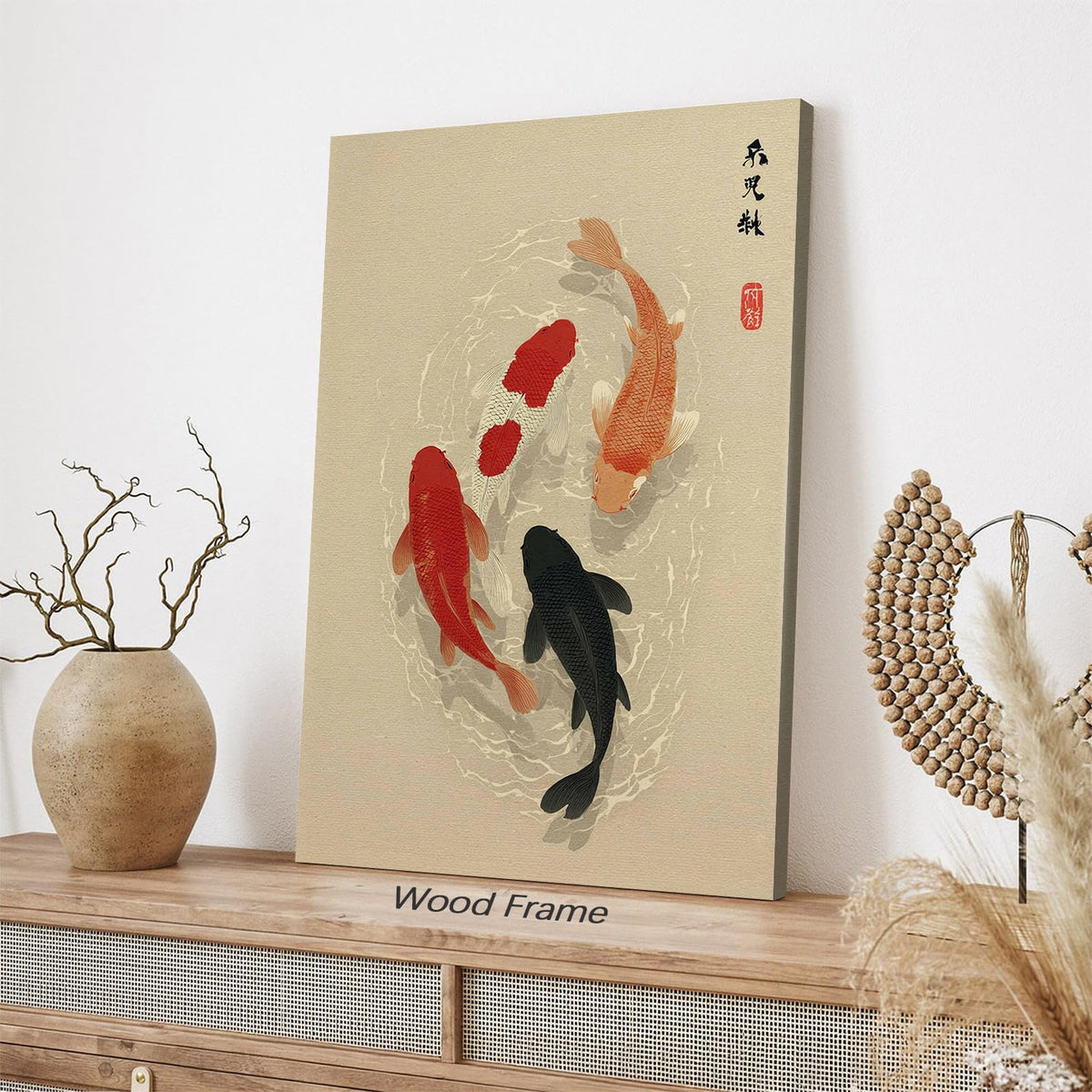 Japanese Koi Fish Framed Poster Minimalist Asian Wall Art 12x16 inch Vintage Zen Water Painting Modern Oriental Fish Artwork Japan Decor Aesthetic Prints for Living Room Bedroom Office Ready to hang (Wrapped Canvas / Japanese Artwork / 16"L x 12"W)