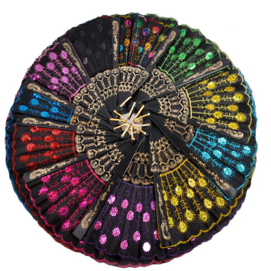 10 PCS Peacock Hand Fans (Embroidered Peacock -10 Pcs)