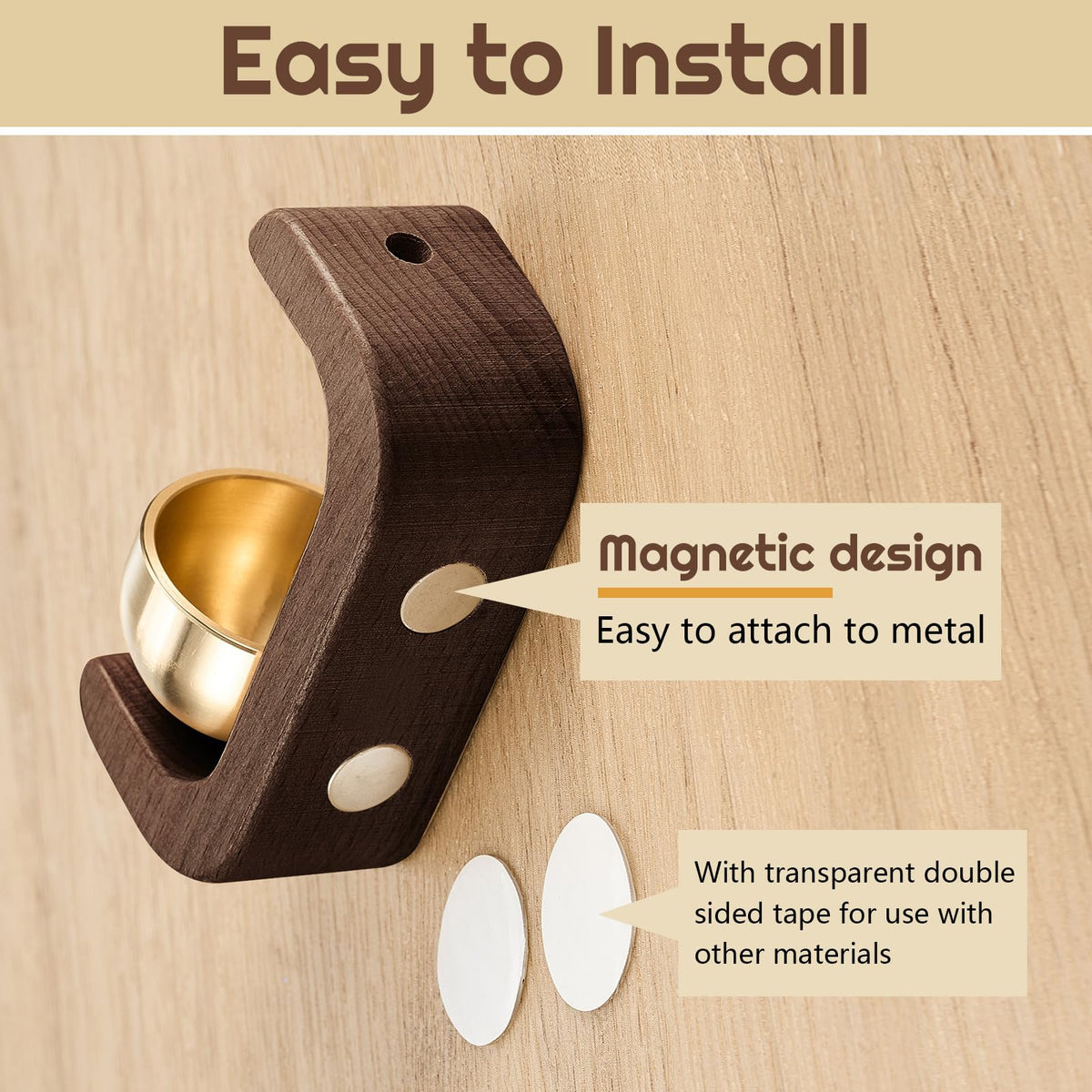 4 Pcs Magnetic Wooden Doorbell Chime (Black Walnut)