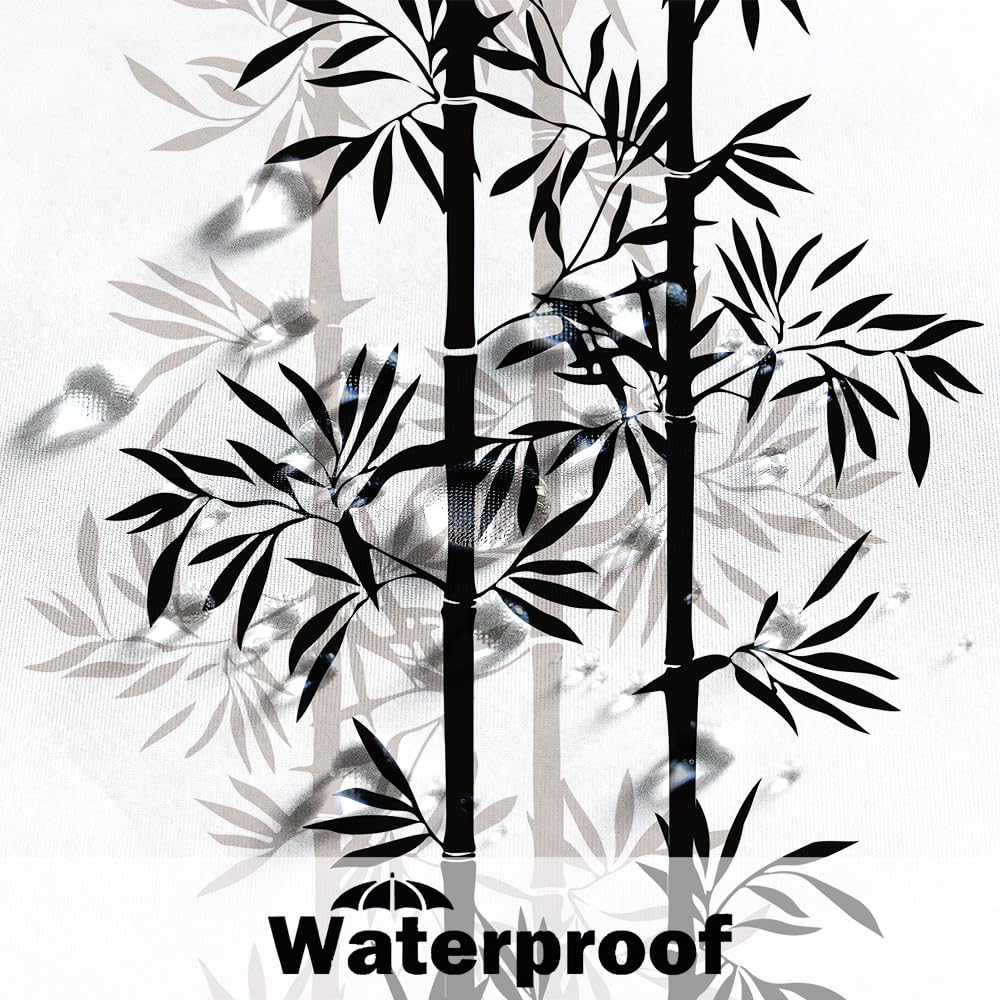 Black Grey Bamboo Shower Curtain Asian Chinese Bamboo Bathroom Curtains Oriental Chinese Ink Painting Classic Art Shower Curtain Washable Waterproof Fabric Bathroom Decoration 72x84 Inch (72"W x 84"L (Pack of 1) / White-59)