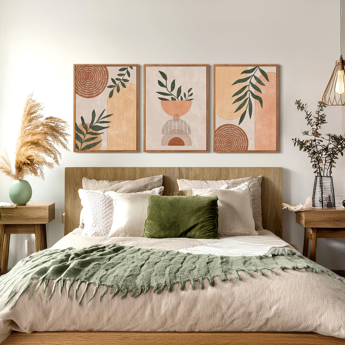 Boho Geometric Framed Canvas Wall Art Set Of 3 (Boho wall art)