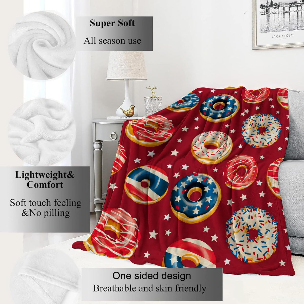 Patriotic Donut Blanket Red (60x80in / Donut)