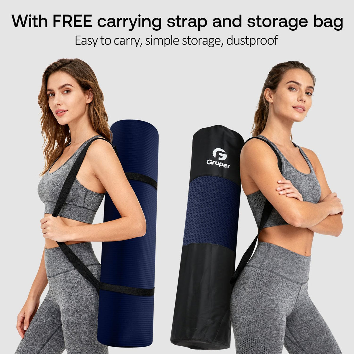Thick Yoga Mat Non Slip (Navy Blue / 72 x 24 x 0.4 inches)
